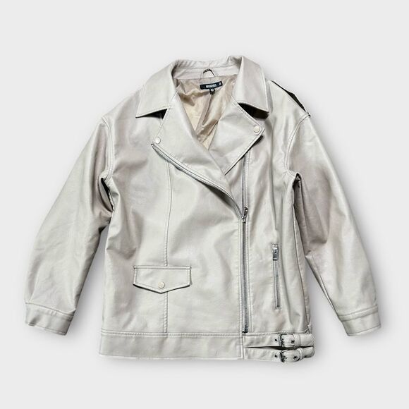 Missguided Moto Jacket Women’s XS Oversized Tan Faux Leather Biker Chic - Picture 9 of 11